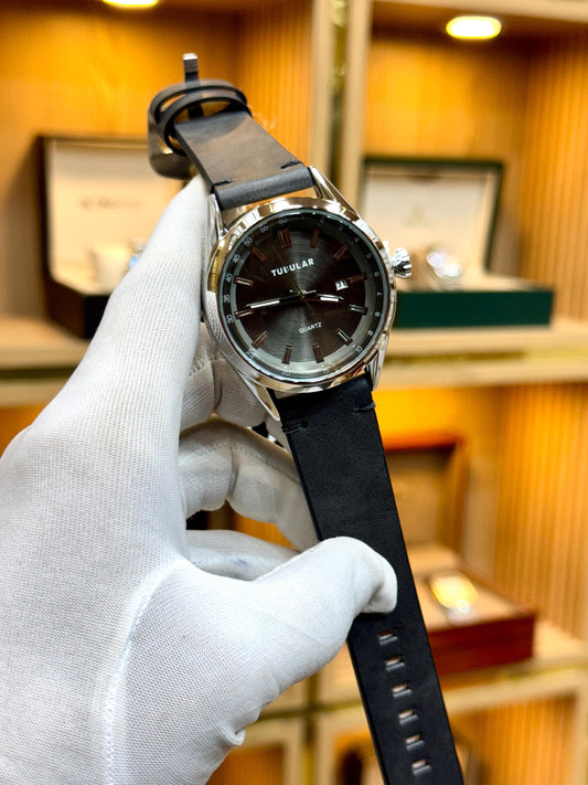 Tabular Quartz Leather Strap