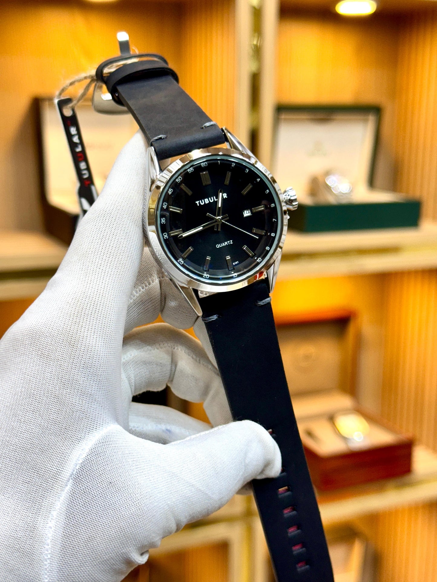 Tabular Quartz Leather Strap